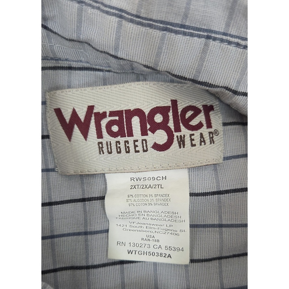 Wrangler Rugged Wear Blue w/ Blue Stripes Button Short Sleeve Shirt‎ 2XT Casual - Picture 7 of 7